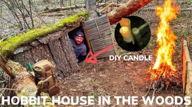 Solo Overnight Building a Survival Hobbit House In The Woods and Applewood Bacon Pork Tenderloin