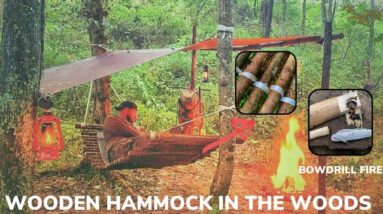 Solo Overnight Building a Wooden Bridge Hammock In The Woods and a BLT Burger