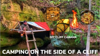 Solo Overnight Camping On The Side of a Cliff and Ribeye Bacon Onion and Cheese Skillet