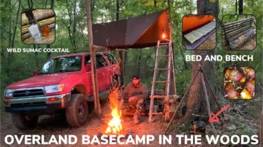 Solo Overnight Building a Semi Permanent Basecamp In the Woods and Bacon Wrapped Jalapeno Poppers