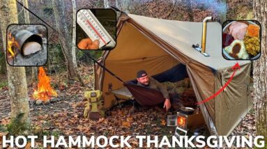 Solo Overnight Thanksgiving Special Testing a Hammock Hot Tent In The Woods with a Turkey Dinner