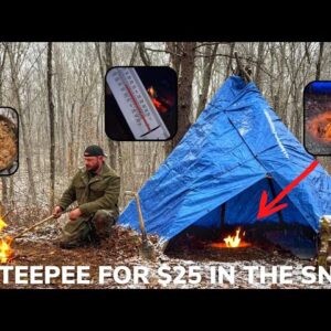 Solo Overnight Building a DIY Teepee For $25 In the Snow and Bacon Chicken Ranch Skillet