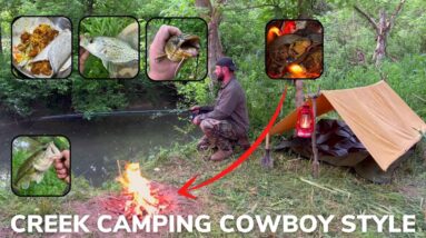 Solo Overnight Cowboy Camping Next to a Creek, Fishing, Lead Ball Casting and Fish Tacos