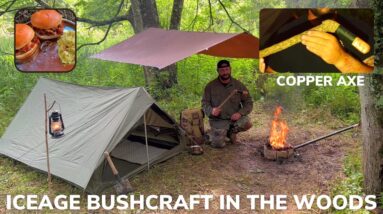 Solo Overnight Adventure Camping and Forging an Ice Age Copper Axe in The Woods and Pulled Chicken