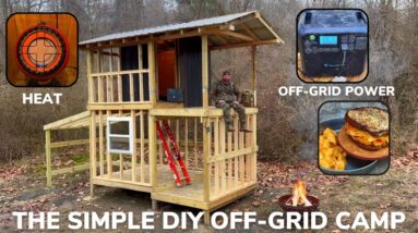 Solo Overnight Building a DIY Off-Grid Hunting Camp in the Woods and Grilled Buffalo Mac and Cheese