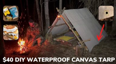 Solo Overnight Making a DIY Waterproof Canvas Tarp for $40 in the Rain and Sausage Egg and Cheese.
