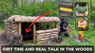 Solo Overnight Improving the Sandbag Shelter in The Woods and Campfire Egg McMuffins