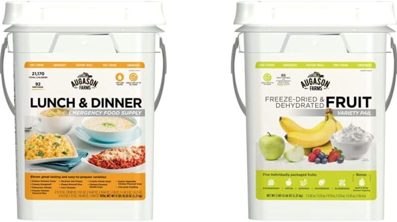 augason farms lunch and dinner variety pail emergency food supply 4 gallon pail dehydrated and freeze dried fruit variet