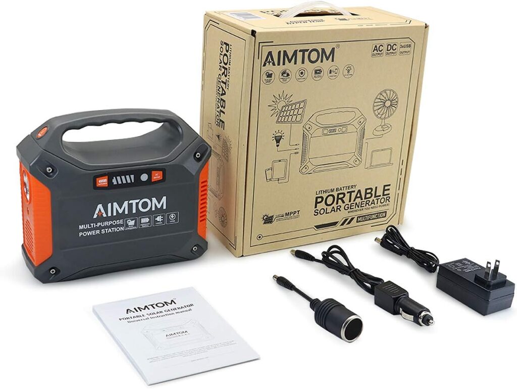 AIMTOM 42000mAh 155Wh Power Station, Emergency Backup Power Supply with Flashlights (Solar Panel Optional), for Camping, Home, CPAP, Travel, Outdoor (110V/ 100W AC Outlet, 3X 12V DC, 3X USB Output)