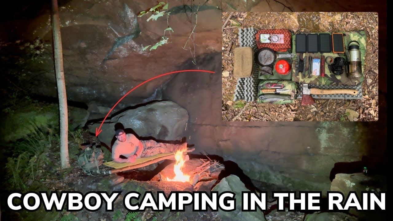 Solo Overnight Cowboy Camping Under A Rocky Overhang During A Rainstorm ...