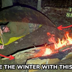 Solo Overnight Surviving the Winter with a Turtle Shelter and Long Fire