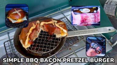 Corporals Corner Camp Recipes BBQ Bacon Pinwheel Burger on a Pretzel Bun