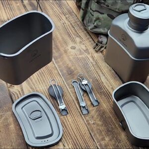HX Outdoors Raptor Survival Shovel | Vulcan Titanium Canteen Mess Kit and Folding Utensil